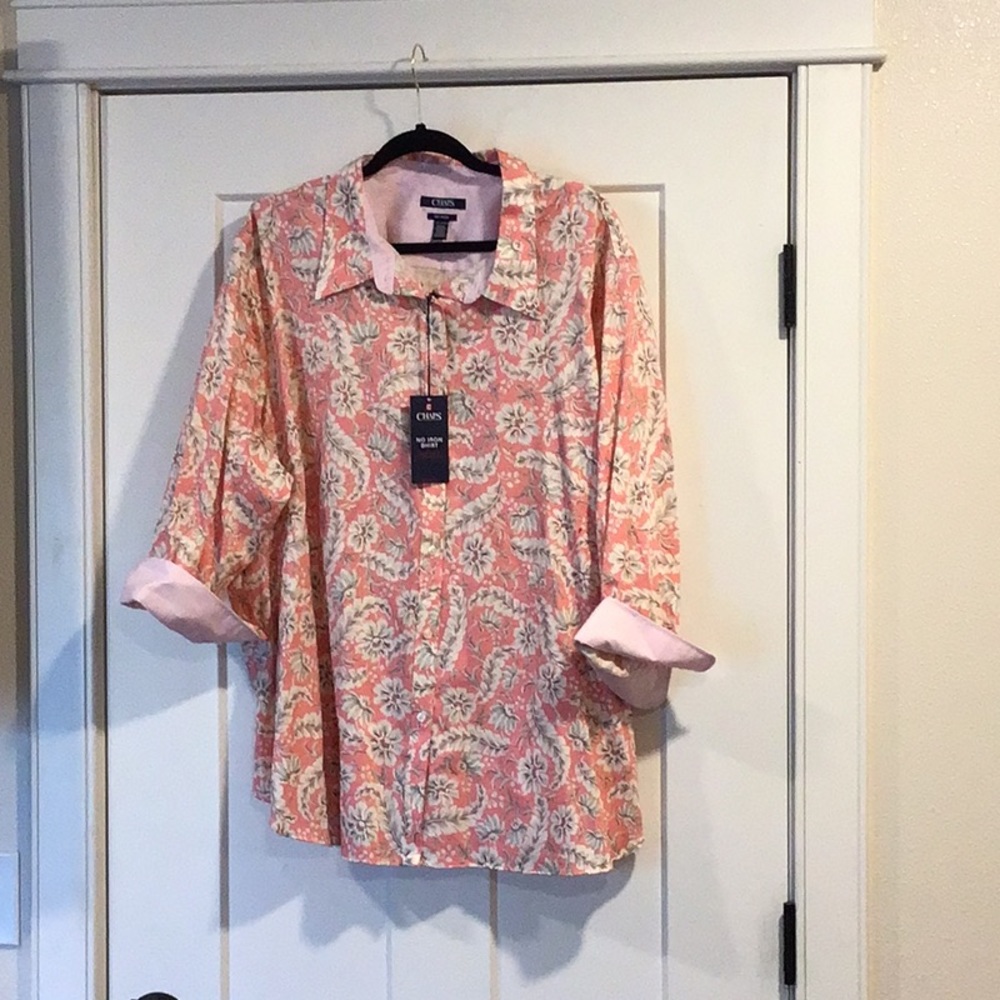 NWT CHAPS Beautiful pink floral button down shirt.